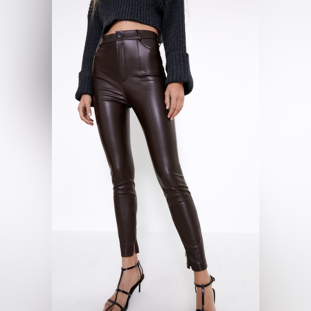 Zara Faux Leather Legging Brown